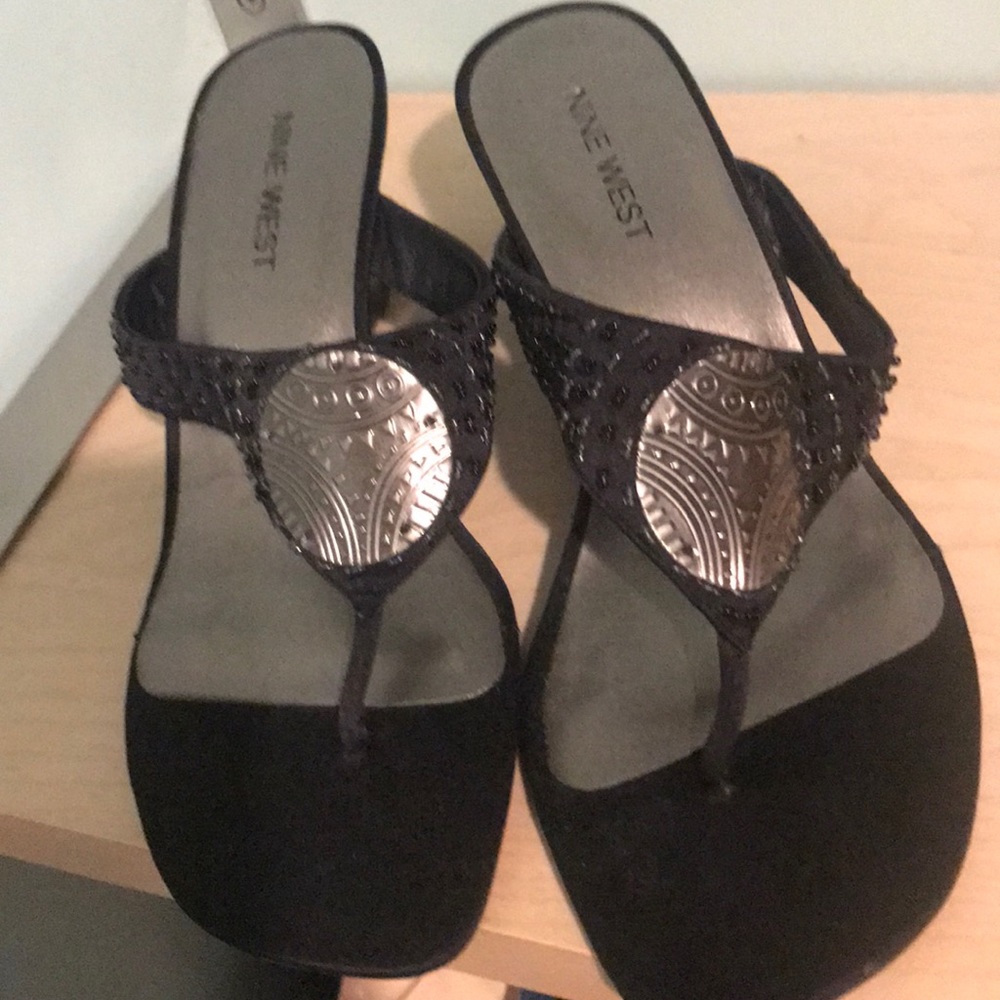 Nine West Black Sandals with Silver Accents